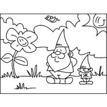 Coloriage Gnomes de jardin avec une fleur souriante
