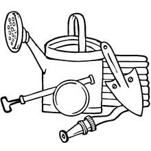 Coloriage Outils de jardinage et arrosoir