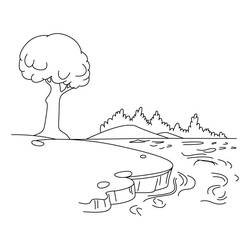 Coloriage Lac au bord d'un grand arbre