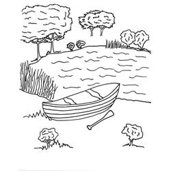 Coloriage Canoë posé au bord d'un lac