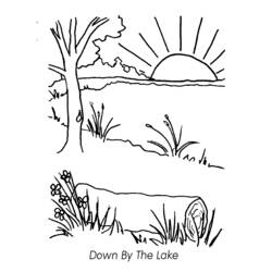 Coloriage Lever de soleil sur le lac et tronc couché