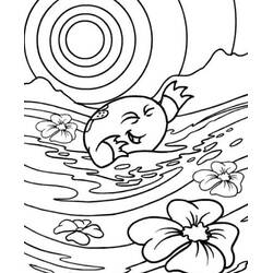 Coloriage Poisson joyeux nageant dans un lac ensoleillé