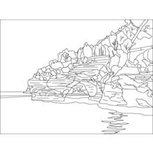 Coloriage Lac avec falaise et arche rocheuse