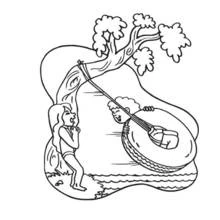 Coloriage Enfants jouant sur un pneu-balançoire au bord du lac