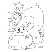 Coloriage Hippopotame buvant au bord du lac