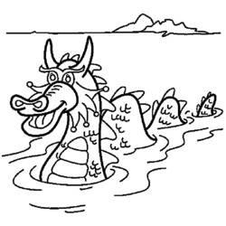 Coloriage Lac avec un monstre souriant