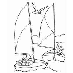 Coloriage Deux enfants naviguant sur le lac