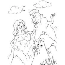 Coloriage Montagnes aux visages amusants