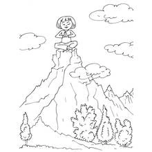 Coloriage Fillette méditant au sommet d'une montagne