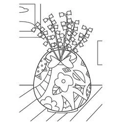 Coloriage Brins de muguet dans un vase décoré
