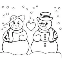 Coloriage Couple de bonhommes de neige avec un cœur