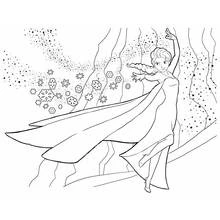 Coloriage La Reine des Neiges créant des flocons magiques