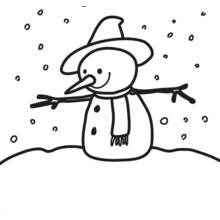 Coloriage Bonhomme de neige souriant sous la neige