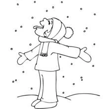 Coloriage Enfant profitant de la neige qui tombe