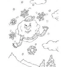 Coloriage Nuage souriant saluant sous la neige qui tombe