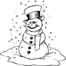 Coloriage Bonhomme de neige avec chapeau haut de forme et écharpe