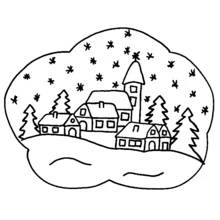 Coloriage Village enneigé dans une boule à neige