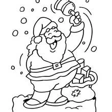 Coloriage Père Noël agitant une cloche sous la neige