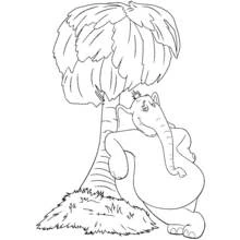 Coloriage Éléphant assis sous un palmier