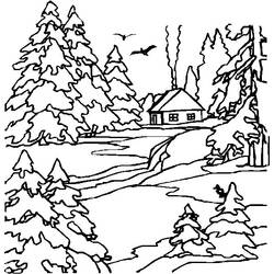 Coloriage Chalet enneigé niché parmi les sapins