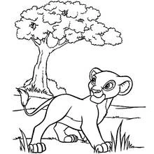 Coloriage Nala se promenant sous un arbre de la savane