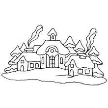 Coloriage Maisons de village enneigées à Noël