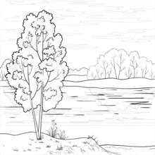 Coloriage Arbre au bord de la rivière