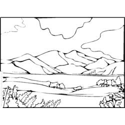 Coloriage Paysage de montagnes et vallée