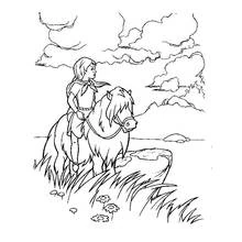 Coloriage Paysage avec cheval et jeune cavalier
