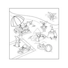 Coloriage Petits animaux jouant sur la plage