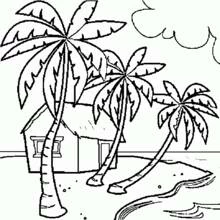 Coloriage Cabane de plage avec palmiers