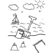 Coloriage Seau et pelle sur la plage