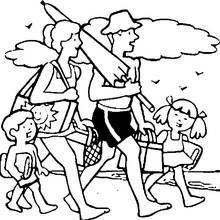 Coloriage Famille en route pour la plage