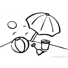 Coloriage Parasol de plage avec ballon et seau