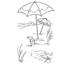 Coloriage Parasols et étoile de mer sur la plage