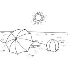 Coloriage Parasol et ballon sur la plage