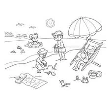 Coloriage Enfants profitant d'une journée à la plage