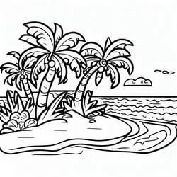 Coloriage Palmiers sur une plage de sable