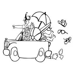Coloriage Aller à la plage en voiture