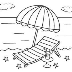 Coloriage Chaise de plage sous un parasol