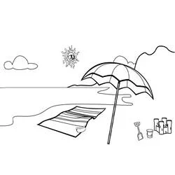 Coloriage Plage avec parasol et serviette