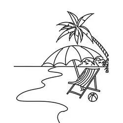 Coloriage Scène de plage avec palmier et transat