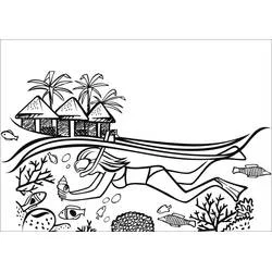 Coloriage Fille de plongée en eaux tropicales