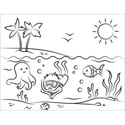 Coloriage Le garçon plonge sous l'eau à la plage