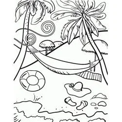 Coloriage Scène de plage avec palmiers et hamac