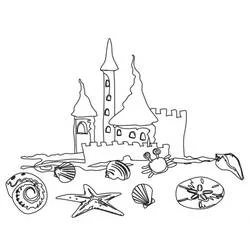 Coloriage Château de sable avec trésors de plage
