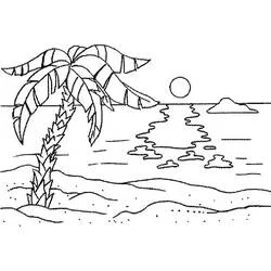 Coloriage Coucher de soleil sur la plage avec un palmier