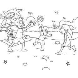 Coloriage Enfants jouant à la plage