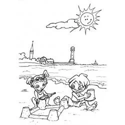 Coloriage Enfants jouant sur la plage