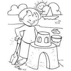 Coloriage Garçon construisant un château de sable